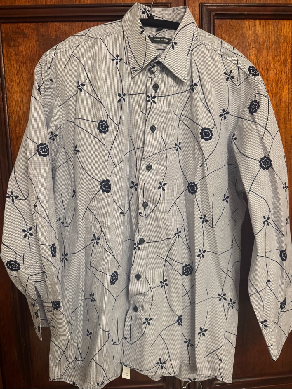 Robert Lecam Button-Up Shirt with Navy Floral Print